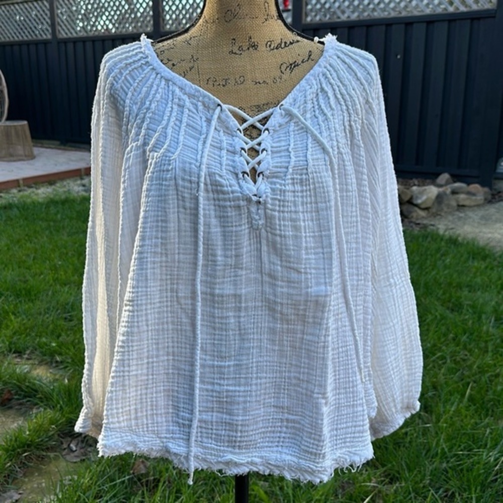 Free People white peasant blouse gauze cotton oversized small